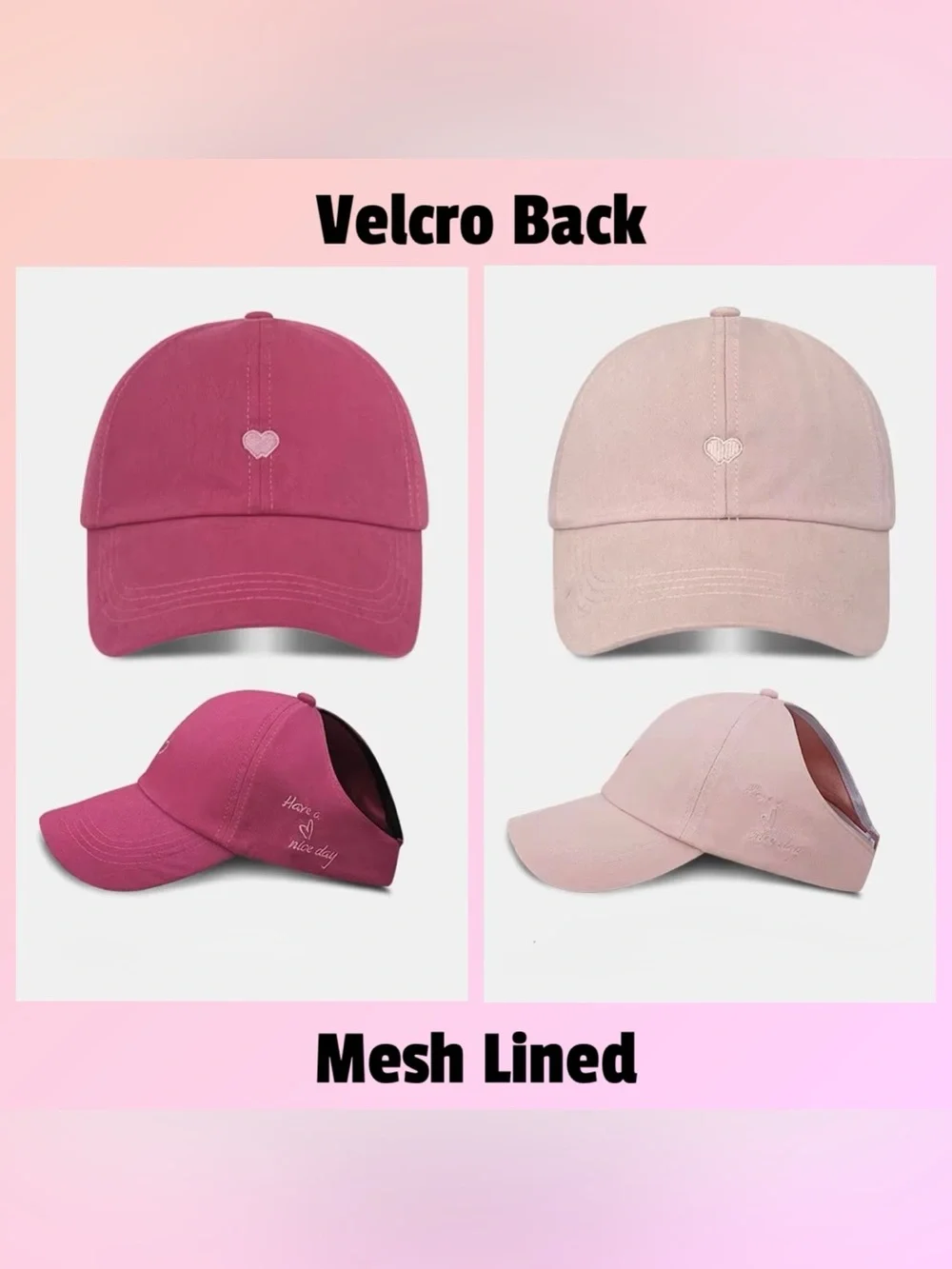 Ponytail Hat - Rose Pink or Light Pink - Velcro Back - Brand New!
